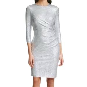 VINCE CAMUTO Silver/Gray 3/4 Sleeve Side Ruched Midi Dress - Size 6 Petite